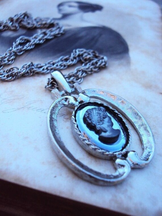 Vintage Hematite Cameo Necklace with Rope Chain - image 5