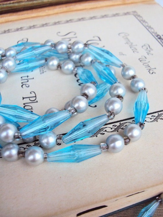 Vintage long Necklace Beaded Chain Lucite beads p… - image 1