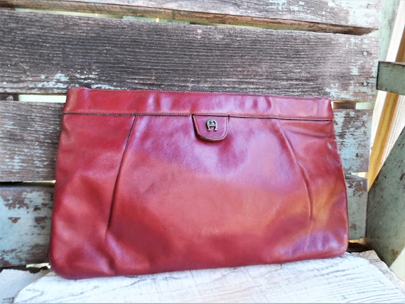Vintage Aigner Leather Purse Clutch Handbag Burga… - image 1