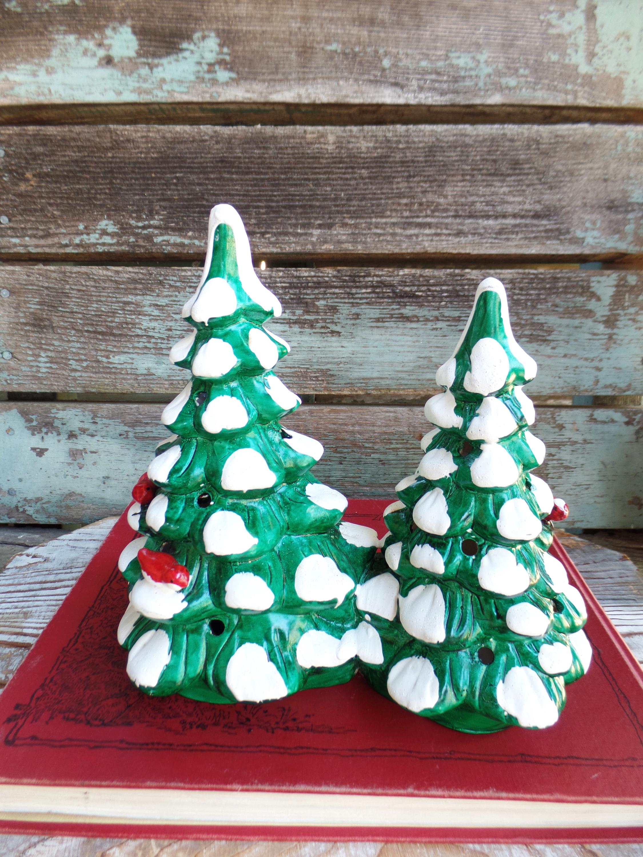 Vintage Dept 56 Double Christmas Tree With Cardinal Red Birds