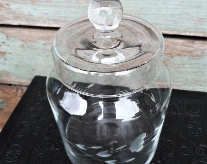 Vintage Glass Jar Canister Princess House Clear Glass Etched Etsy
