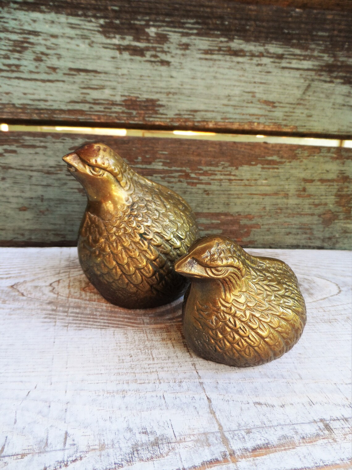 Vintage Brass Quail Birds Figurine Statuary Paperweight Aged Etsy