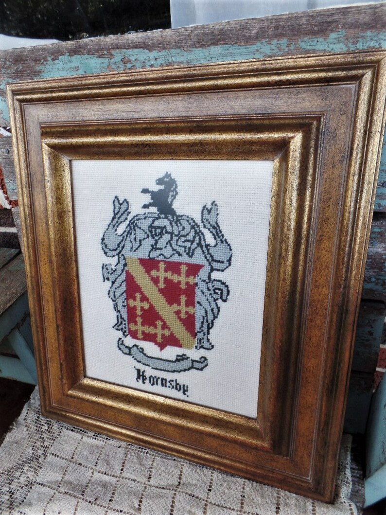 Vintage Needlepoint Hornsby Family Crest Coat of Arms Horse Etsy