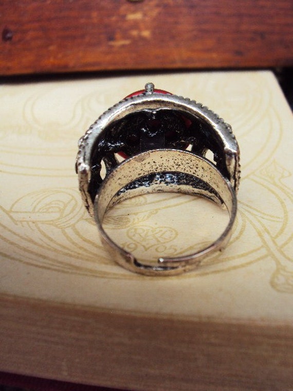 Vintage Cocktail Ring Antique Silver with Large R… - image 4