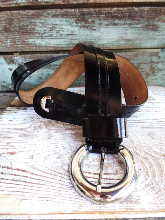 Vintage Carlisle Black Patent Leather Belt, Wide Belt Made  display picture 3