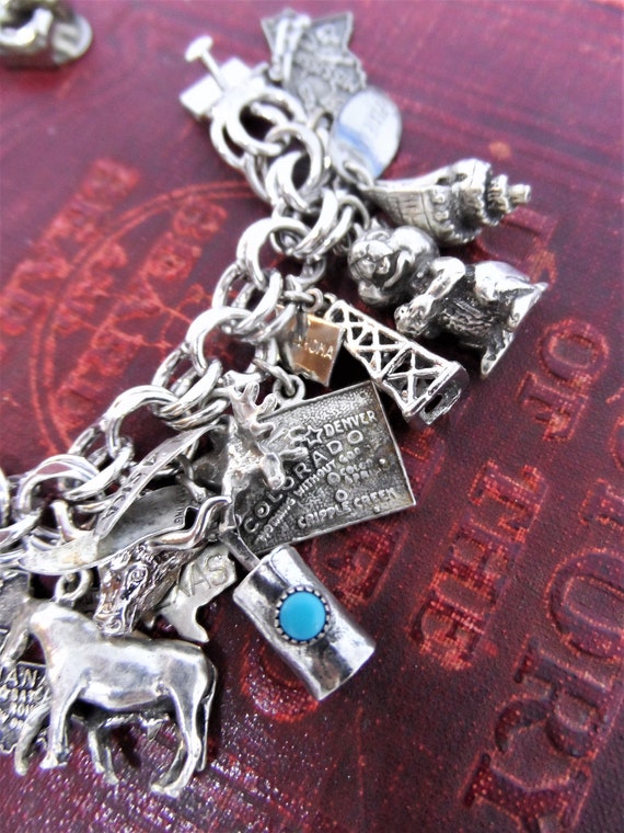 Vintage Sterling Silver Charm Bracelet Travelers … - image 3