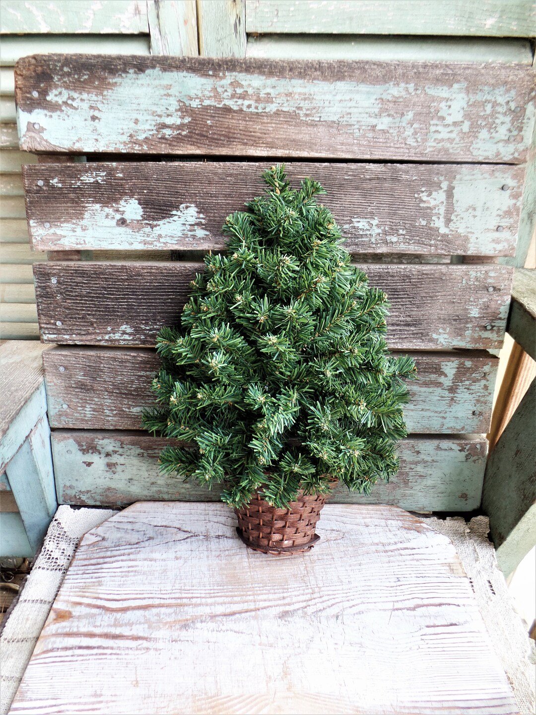 Vintage Christmas Tree Wreath Door Hanger Basket Wall Hanging Etsy