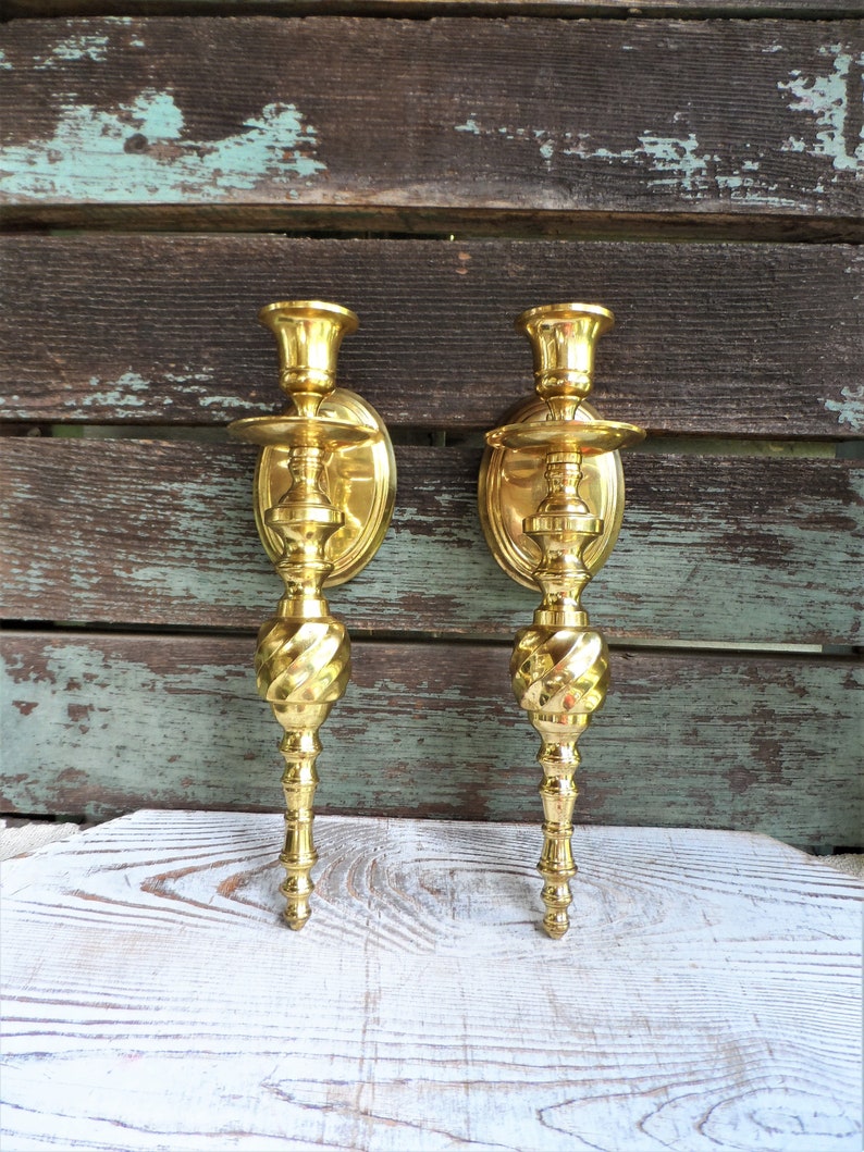 Vintage Brass Candle Sconce Set Candelabras Candle Holders Etsy