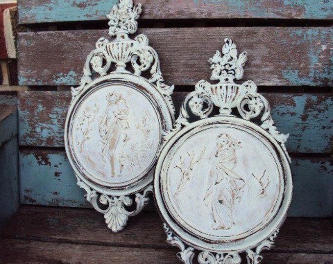 Vintage Shabby Chic Wall Plaque Set Pictures Shells Urns Victorian
