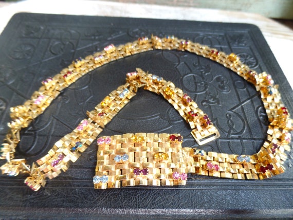 Vintage Christian Dior Rhinestone Metal Basketweave Belt  display picture 1