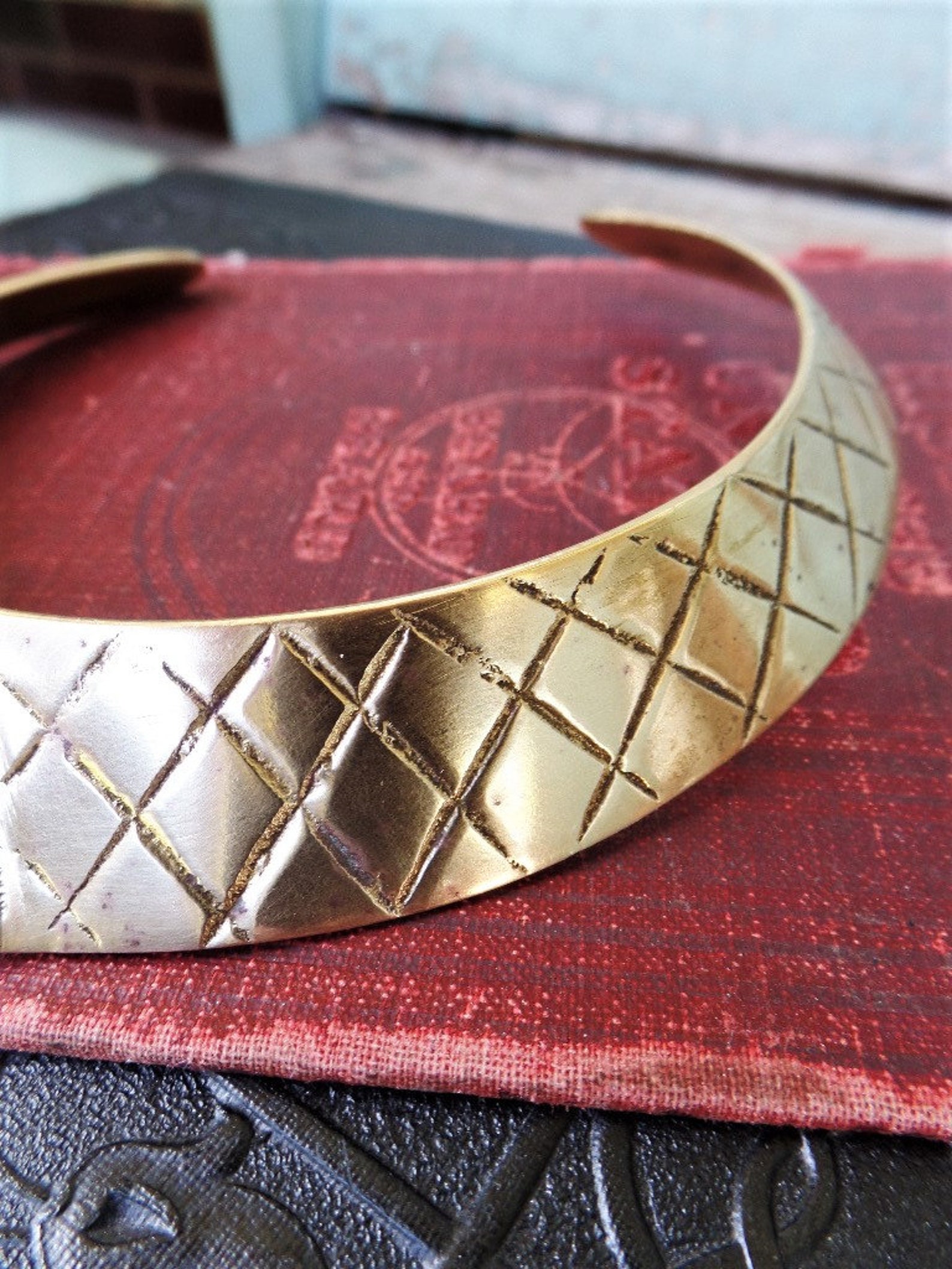 Vintage Brass Choker Cuff Necklace Collar Hammered Brass Bib Etsy