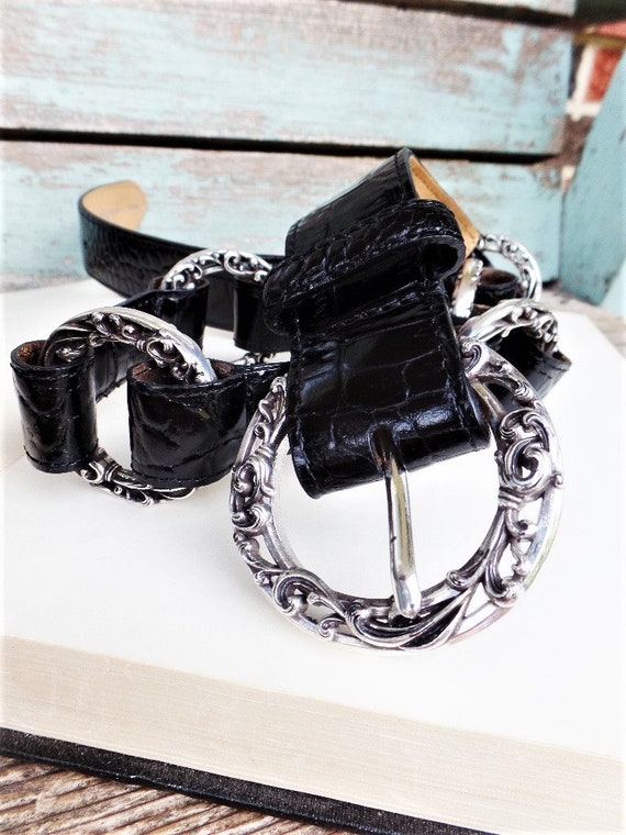 Vintage Brighton Leather Belt Embossed leather Si… - image 1