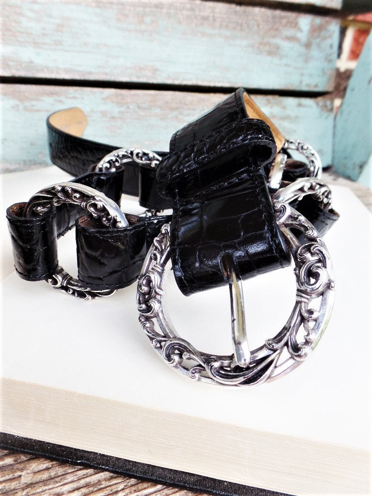 Vintage Brighton Leather Concho Belt, Embossed Leather  display picture 1