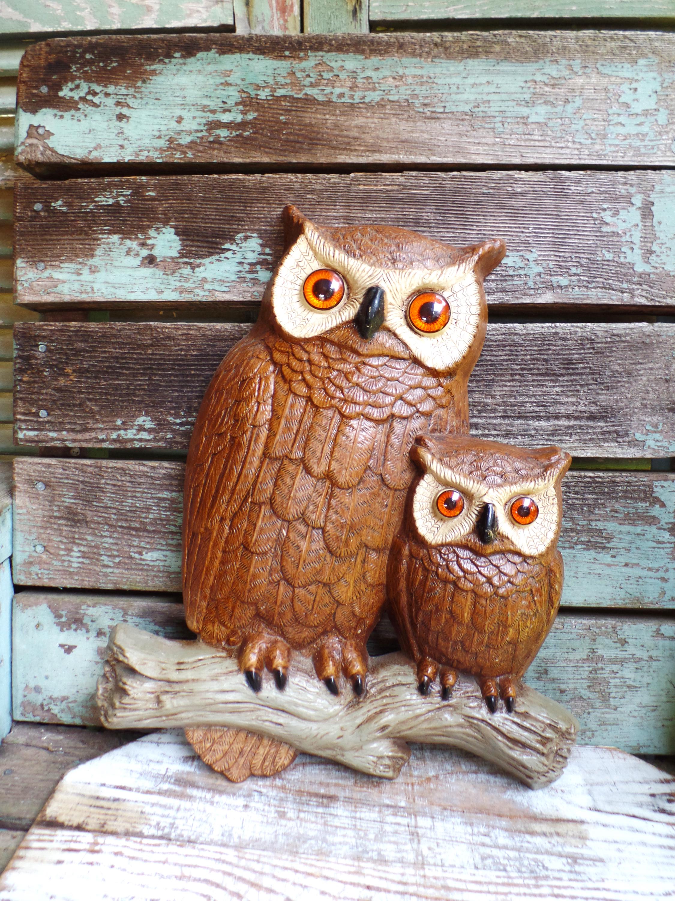 Vintage ミッドセンチュリー 梟 フクロウOwl 陶器像 mcm Vintage Owl Wall Plaque, Mother and Baby Owls, MCM Burwood Wall