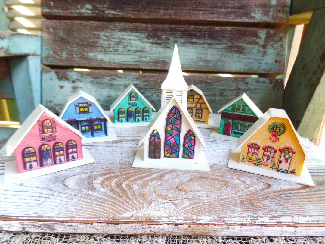 Vintage Christmas Village, Alpine Village Church, Houses Small Town, Mid Century, Retro