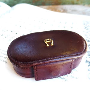Vintage Aigner Leather Lipstick Case with Mirror, Oxblood Burgundy Leather, Brass Letter A Signet, Makeup, Pill Box Holder, Etienne Aigner