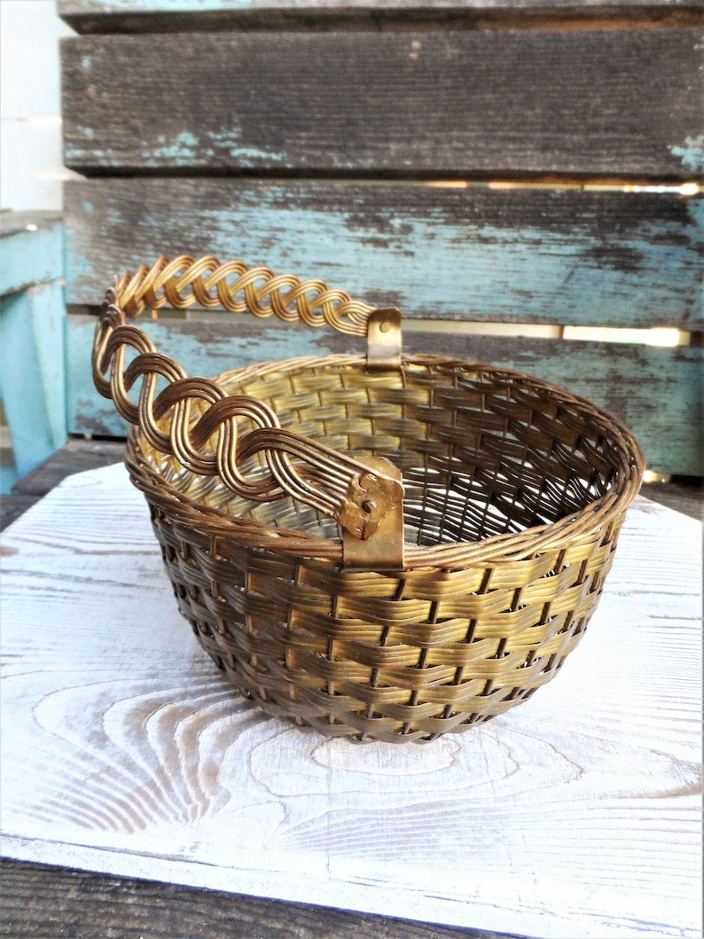 Vintage Brass Basket Metal weaved Basket Gold Hollywood Etsy.de