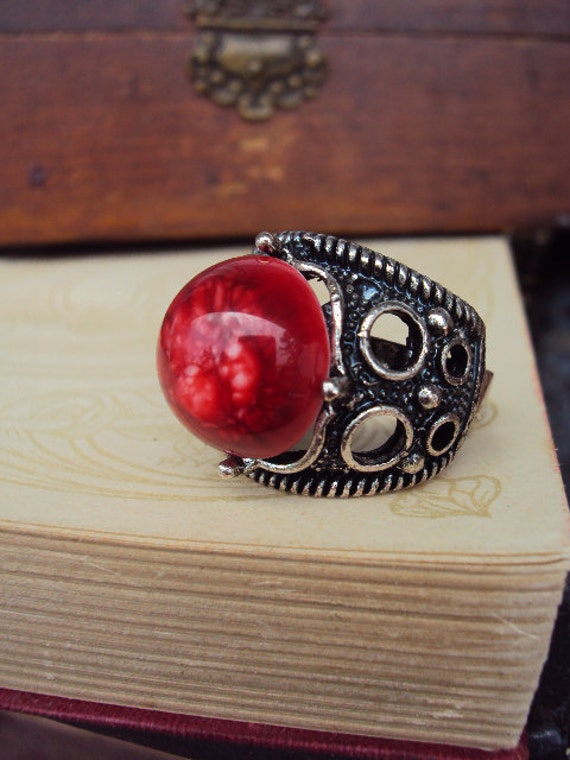 Vintage Cocktail Ring Antique Silver with Large R… - image 5