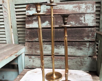 Vintage Brass Candle holder Set Vignette Collage Long Tall Large Candleholders Candlestick Holder French Country Brass Tassels Mid Century