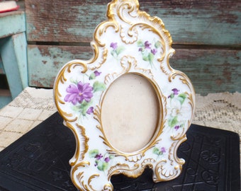 Vintage Limoges Porcelain Picture Frame Hand Painted Flowers