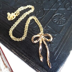 Gold Bow Pendant Necklace, Bow Charm Necklace, Gold Ribbon Bow, Costume Jewelry, Specialty Necklace, Christmas Gift Present, Dainty Necklace