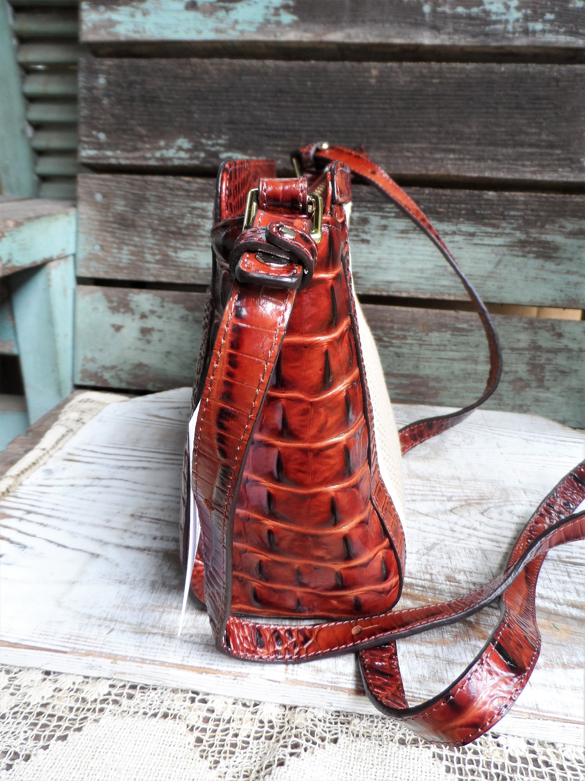Brahmin Embossed Leather Crossbody Strap Purse