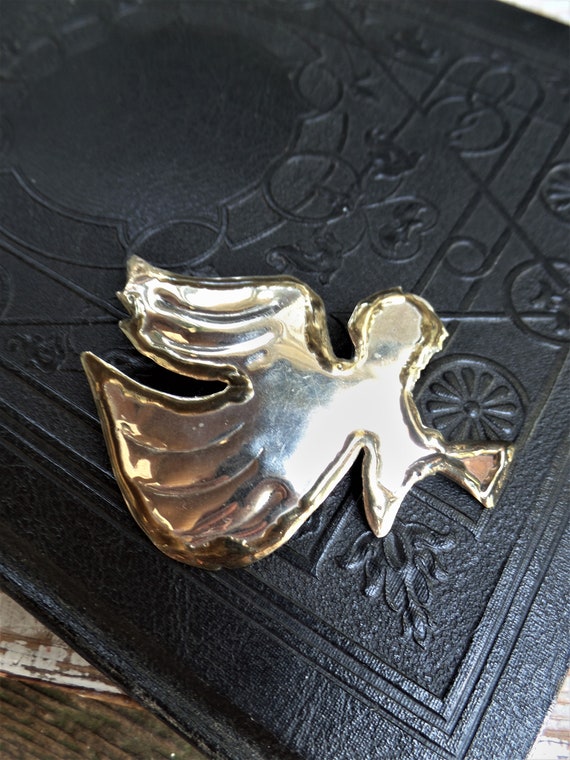 Vintage Angel Pendant Brooch Brass Silver Copper T