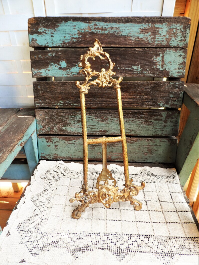 Vintage Large Brass Easel Antique Picture Plate Stand Display Etsy