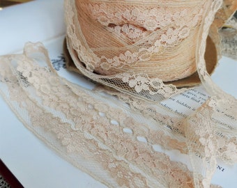 Vintage Lace Pale Pink Dusty Rose Delicate Trim Yardage Destash Victorian Supplies Crafts Sewing Notions 1960s 1970s Shabby Chic by the Yard