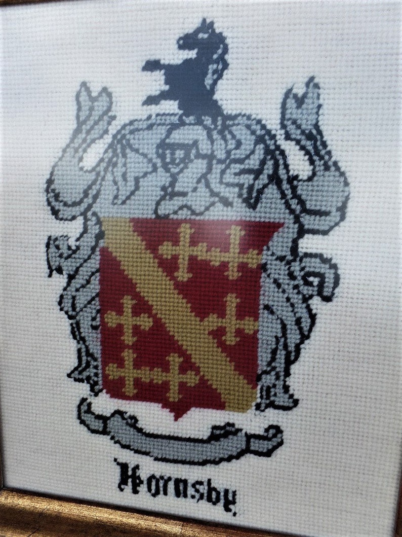 Vintage Needlepoint Hornsby Family Crest Coat of Arms Horse Etsy