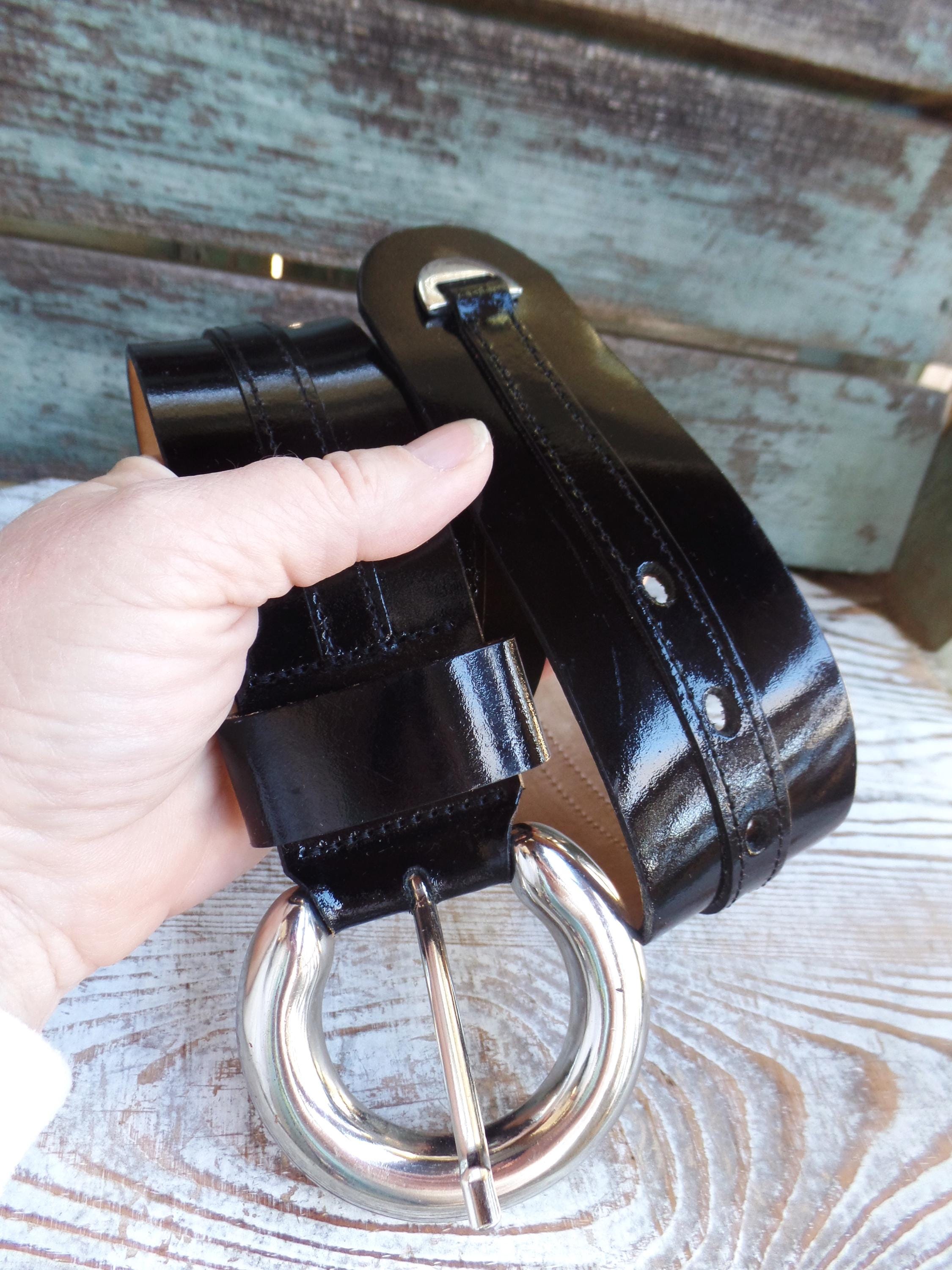 Vintage Carlisle Black Patent Leather Belt, Wide Belt Made 