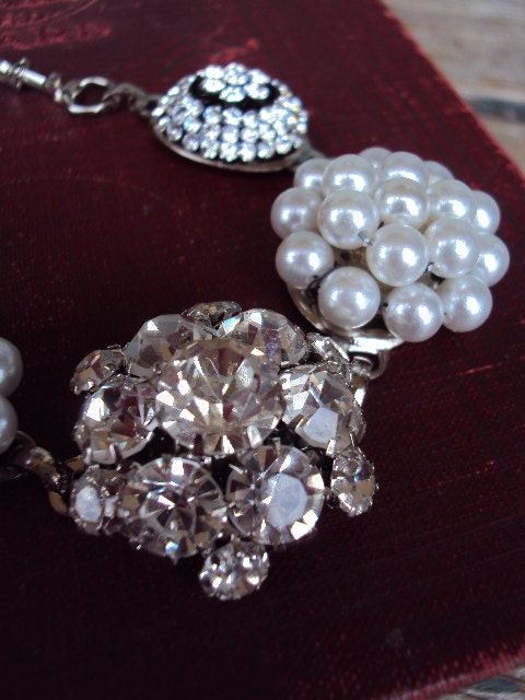 Vintage Style Rhinestone Link Bracelet Clear Glass Medallions | Etsy