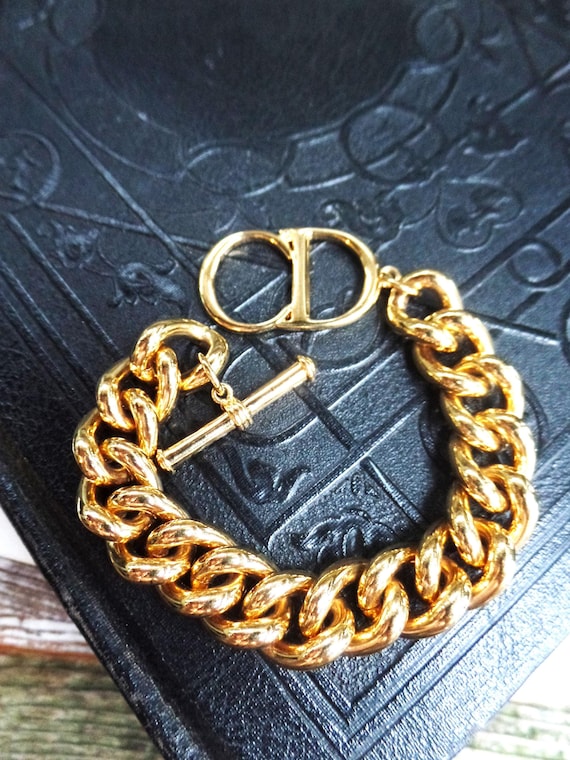 Vintage Christian Dior Chunky Curb Chain Bracelet With Toggle