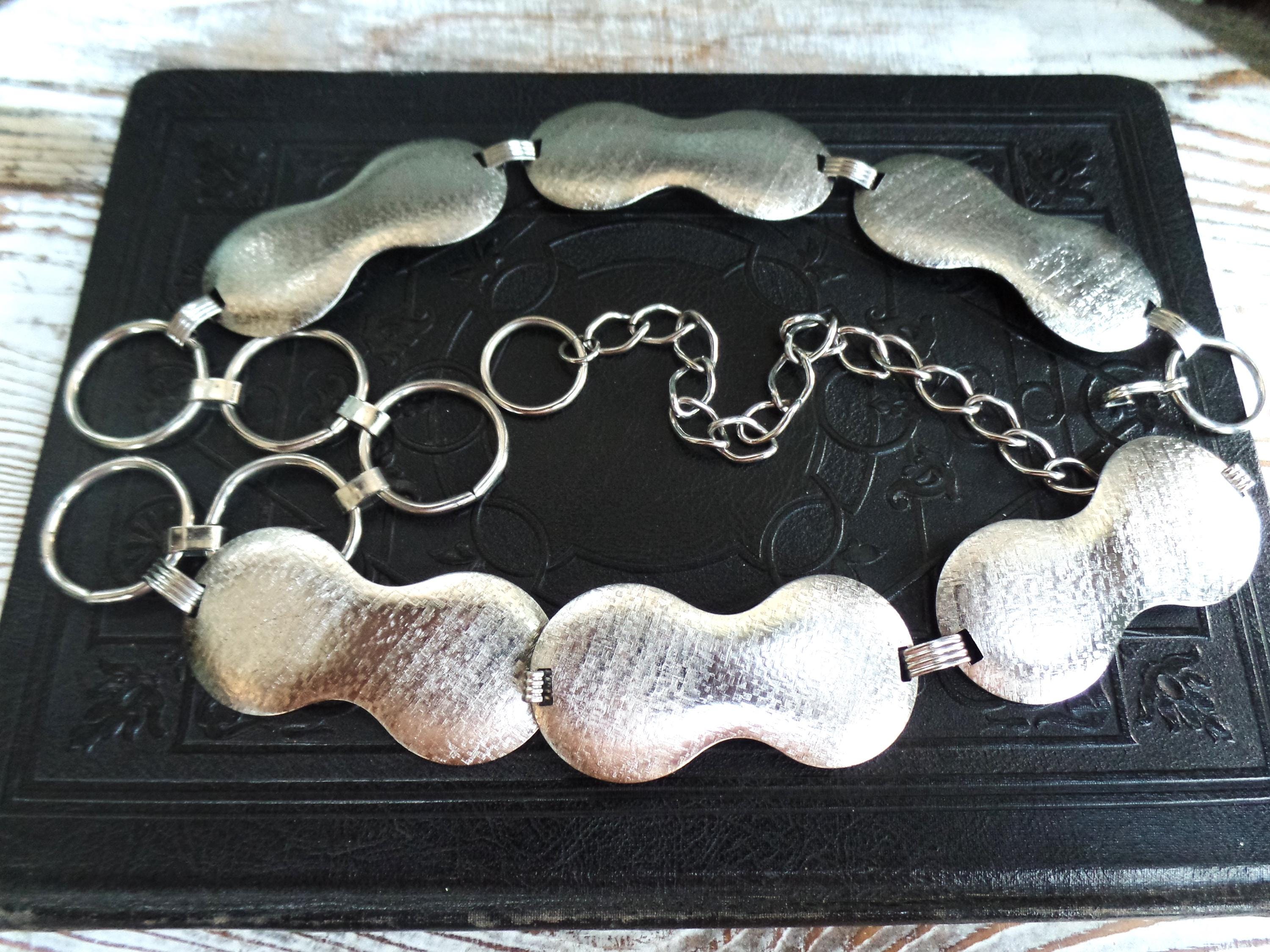 Vintage Silver Chain Belt With Medallions, 1960s Mod Slinky 