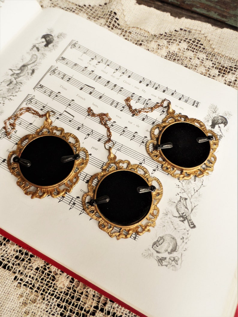 Vintage Ornate Picture Frame Frames Set Christmas Ornaments Rhinestones Gold Enameled Metal Victorian Regency French Country Decor Baroque