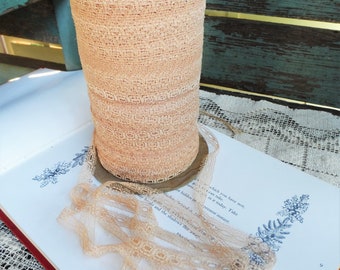 Vintage Lace Pale Pink Dusty Rose Delicate Trim Yardage Destash Victorian Supplies Crafts Sewing Notions 1960s 1970s Shabby Chic by the Yard