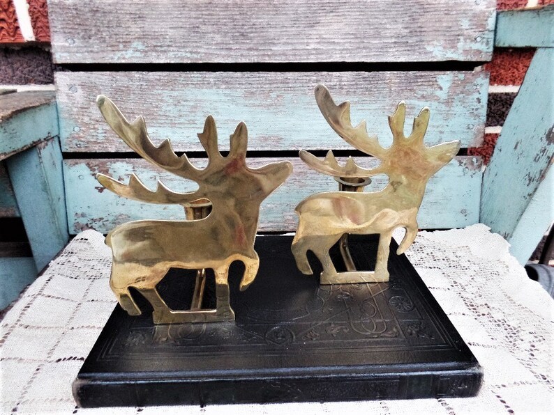 Vintage Brass Deer Candle Holders Reindeer Horns Antlers Etsy