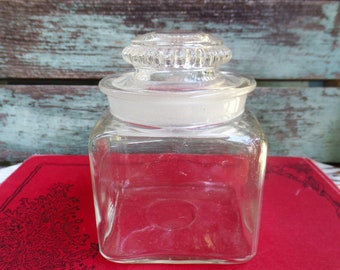 Vintage Apothecary Jar, Bottle Pharmacy Medicine jar, Glass Knob Lid, Clear Glass Potion Display, Antique Collectible Medical Jar, Ornate