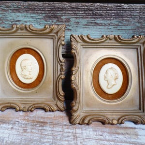 Vintage King and Queen Framed Cameo Picture Set, Ornate Baroque Frames, Cameo Pictures, Hollywood Regency, French Country Victorian Velvet