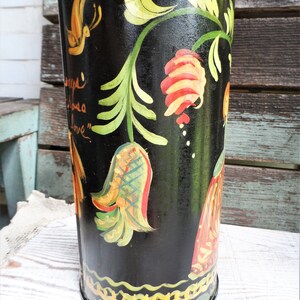 Hand-Painted Metal Vintage Reproduction Toleware Poinsettia in Pot with Taper Holder