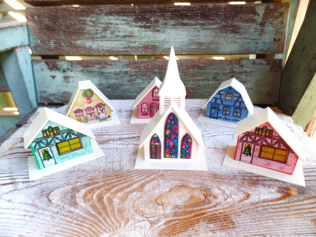 Vintage Christmas Village, Alpine Village Church, Houses Small Town, Mid Century, Retro
