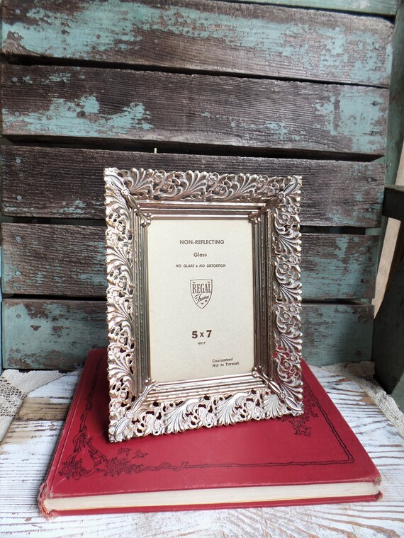 Vintage Mid Century Metal Picture Frame Filigree Ormolu Hollywood
