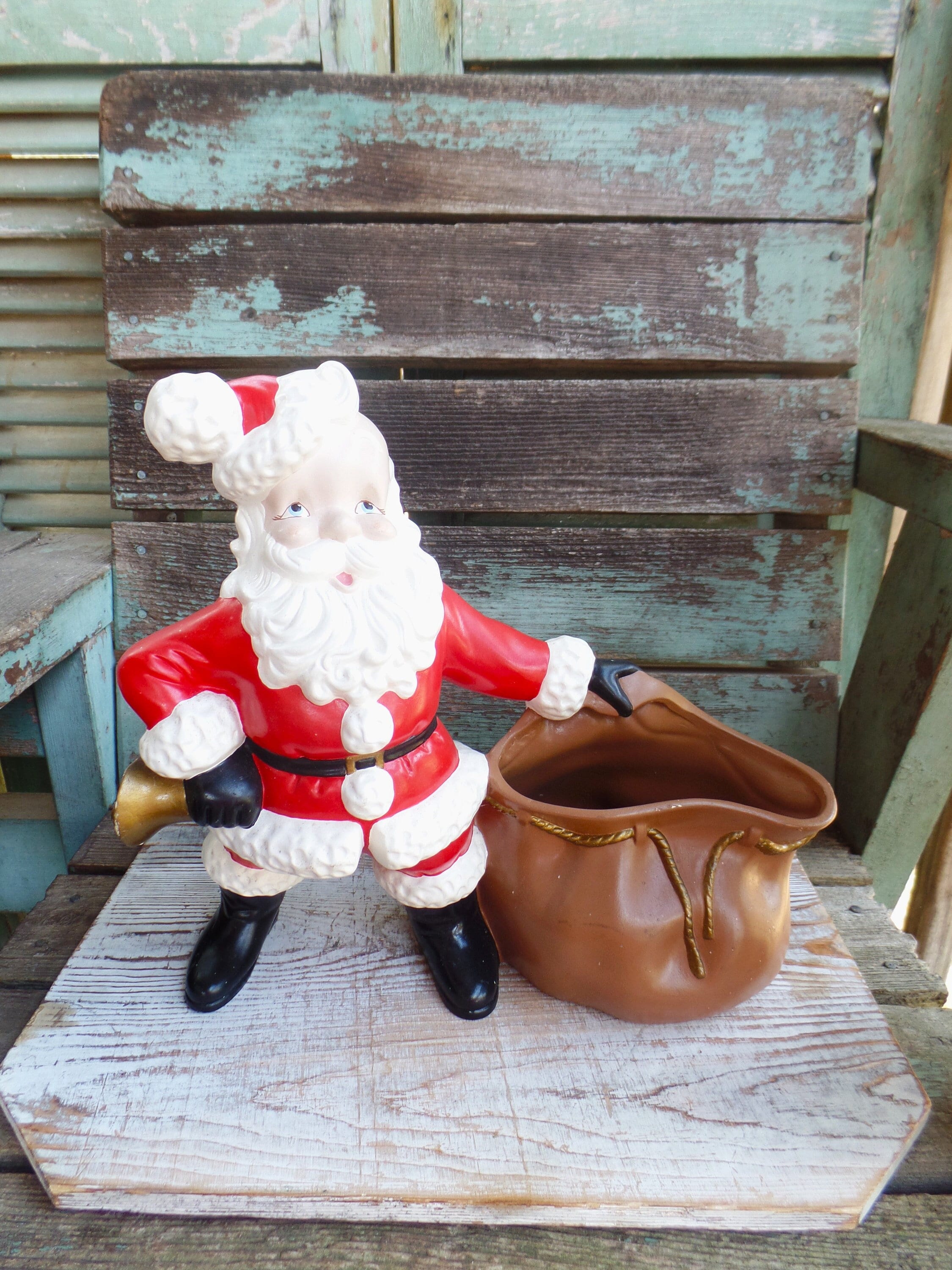 Chalkware Santa - Etsy Candlesticks Santas Christmas Vintage Chalkware Retro Old Saint Nick Pair of Two main image 1