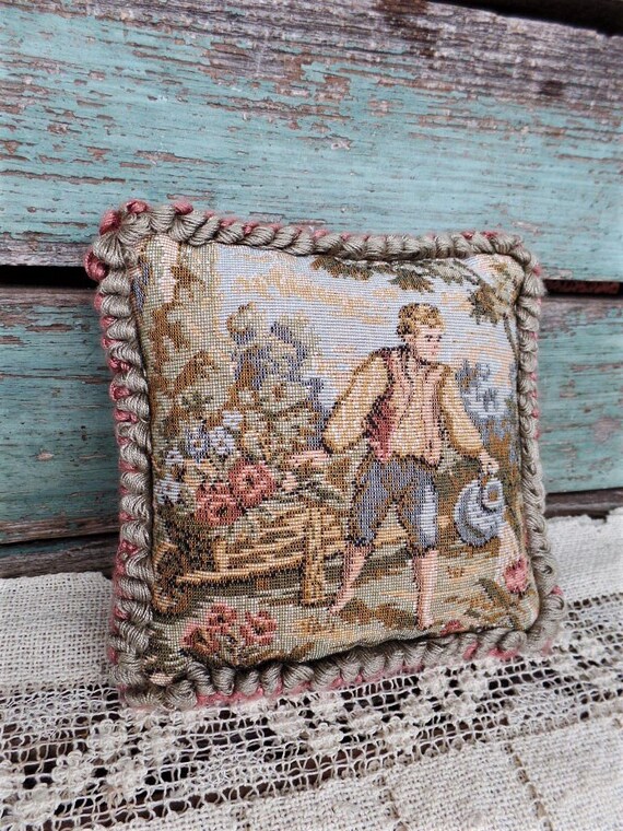 Vintage Tapestry Pillow Throw Pillow Small Victorian French Etsy