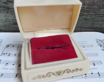 Vintage Mautner Company Celluloid Ring Box Halter Diamant Ring Präsentationsbox Art Deco Grafiken Hot Pink Samt Hochzeit Verlobung Schmuck