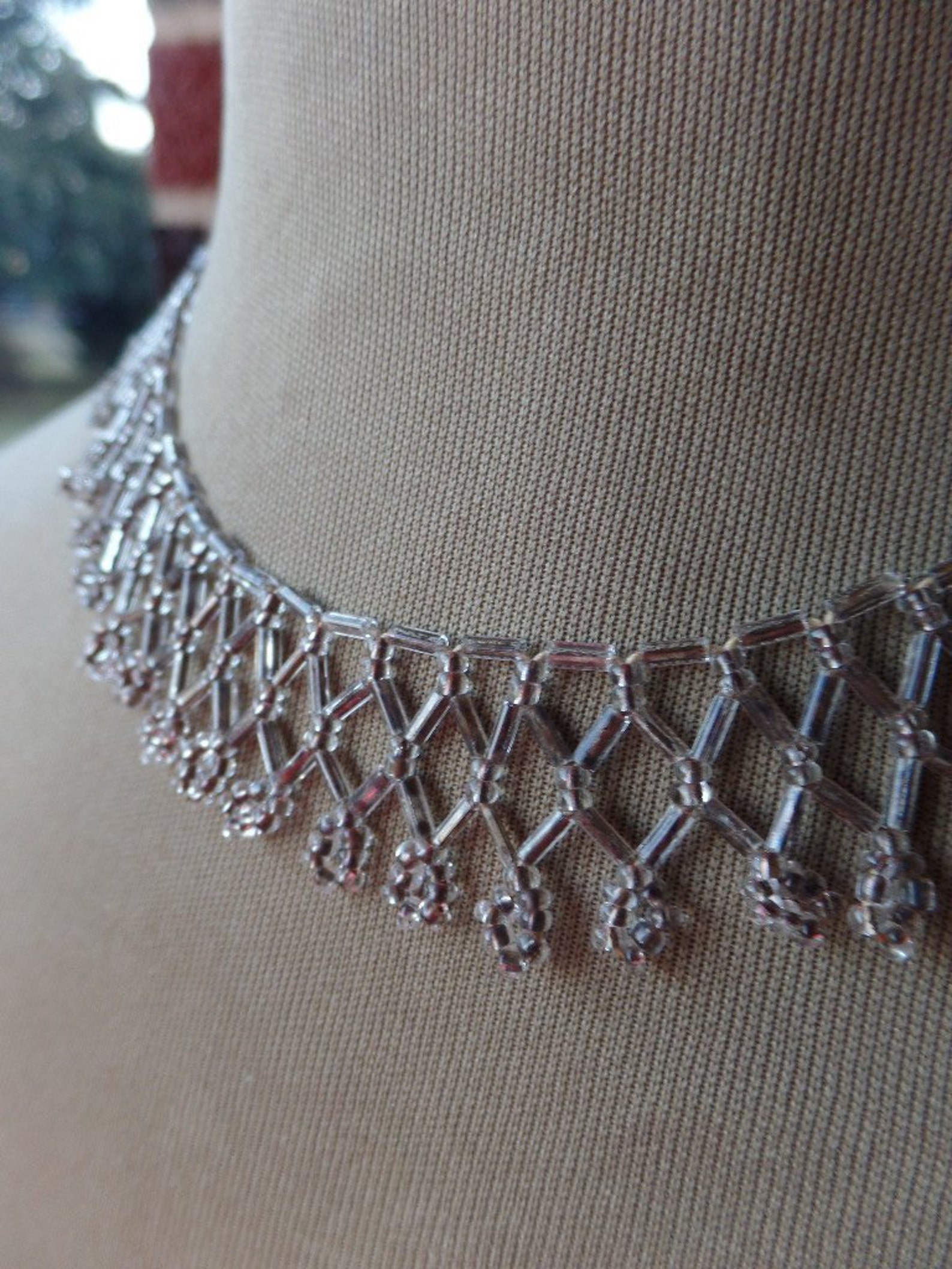 Antique Seed Bead Collar Necklace Silver Clear Glass Beads Etsy