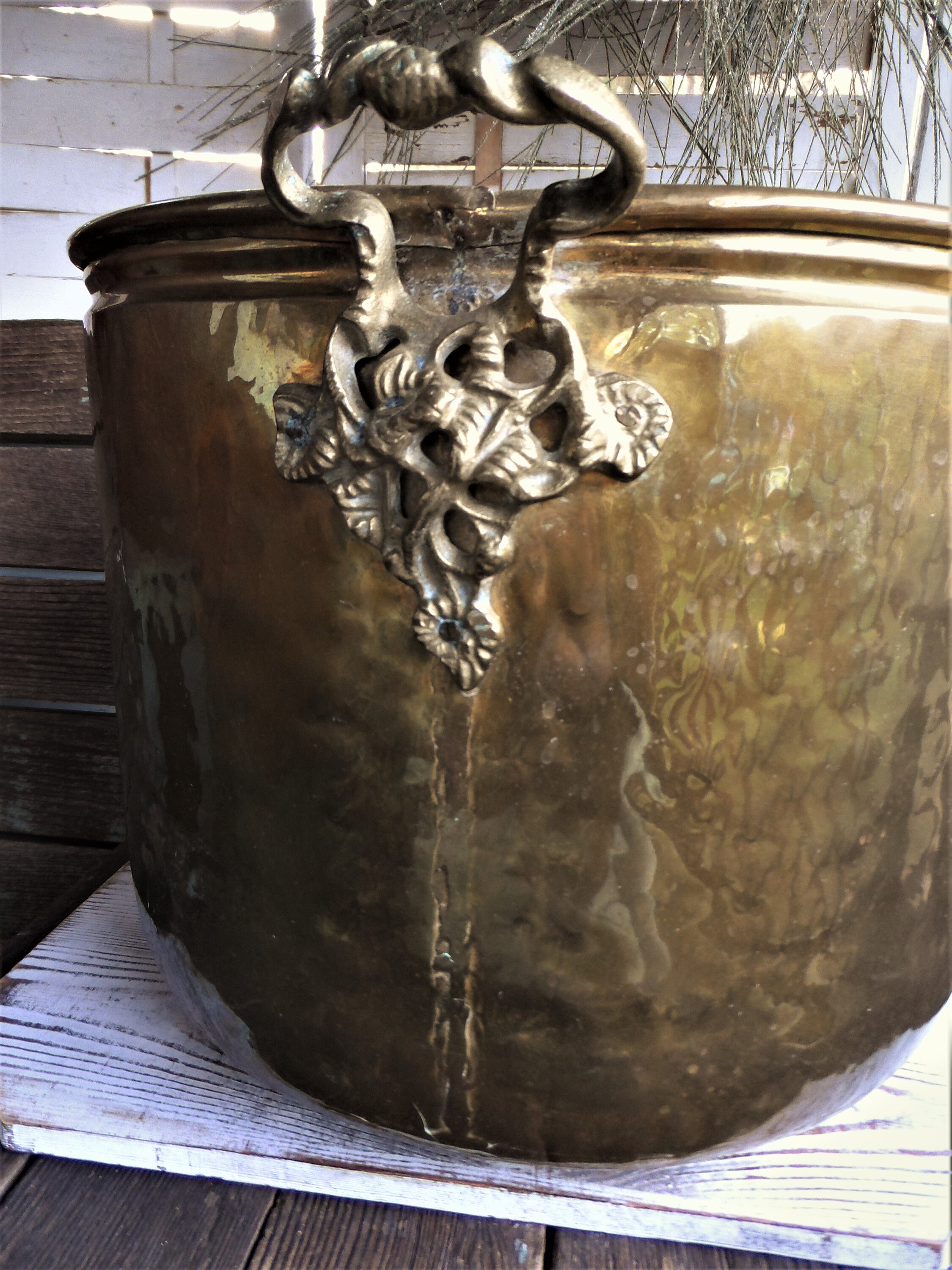 Vintage Large Brass Pot Planter Kindling Firewood Holder Etsy