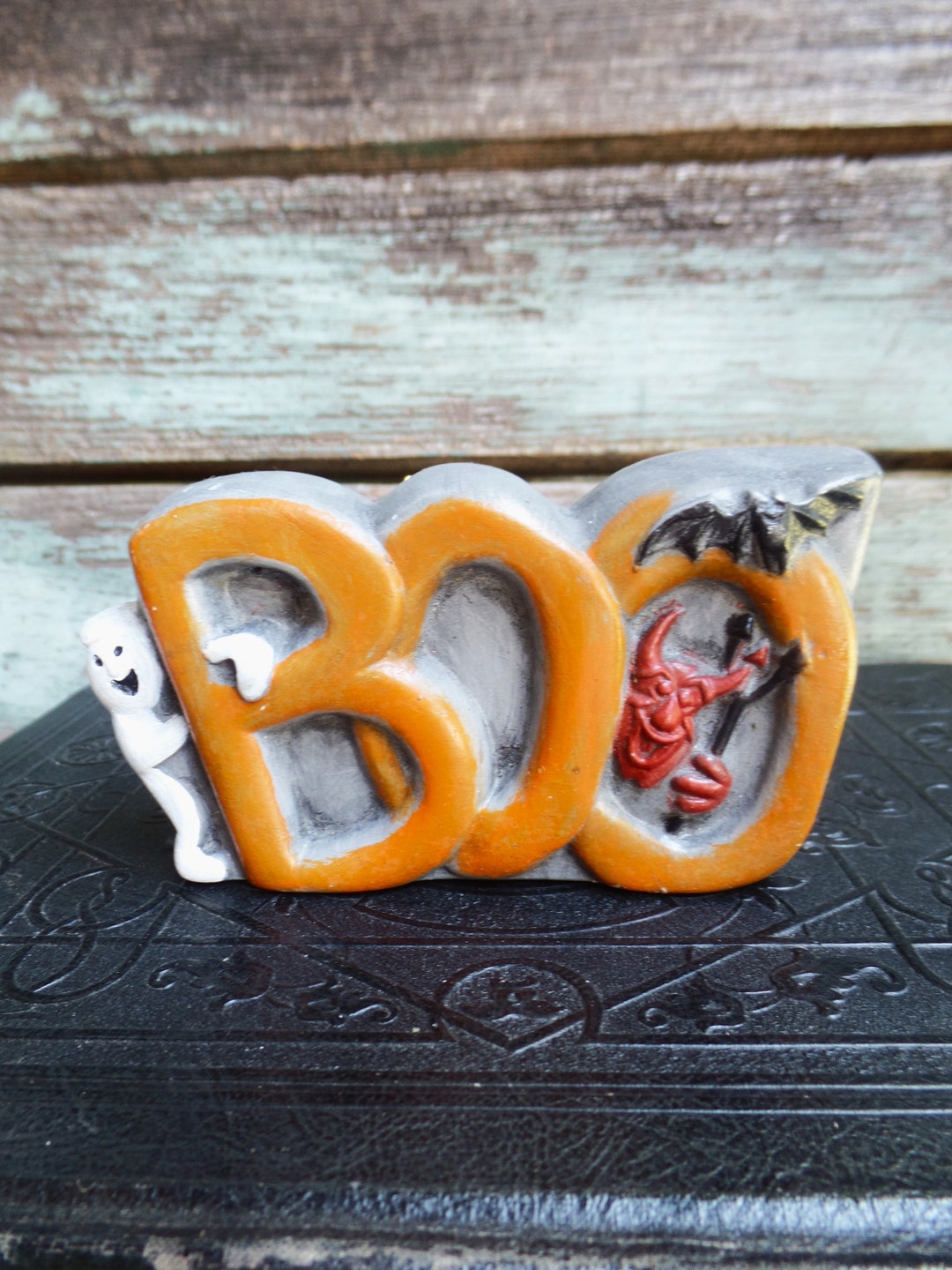 Vintage Halloween Handmade Ceramic Boo Sign With a Ghost Devil and ...