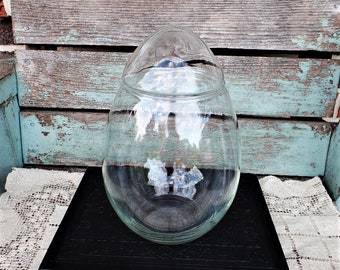 Vintage Glass Jar Round Egg Shaped Jar Clear Glass Apothecary Easter Canister Mid Century Glass Terrarium Clear Glass Mid Century Regency