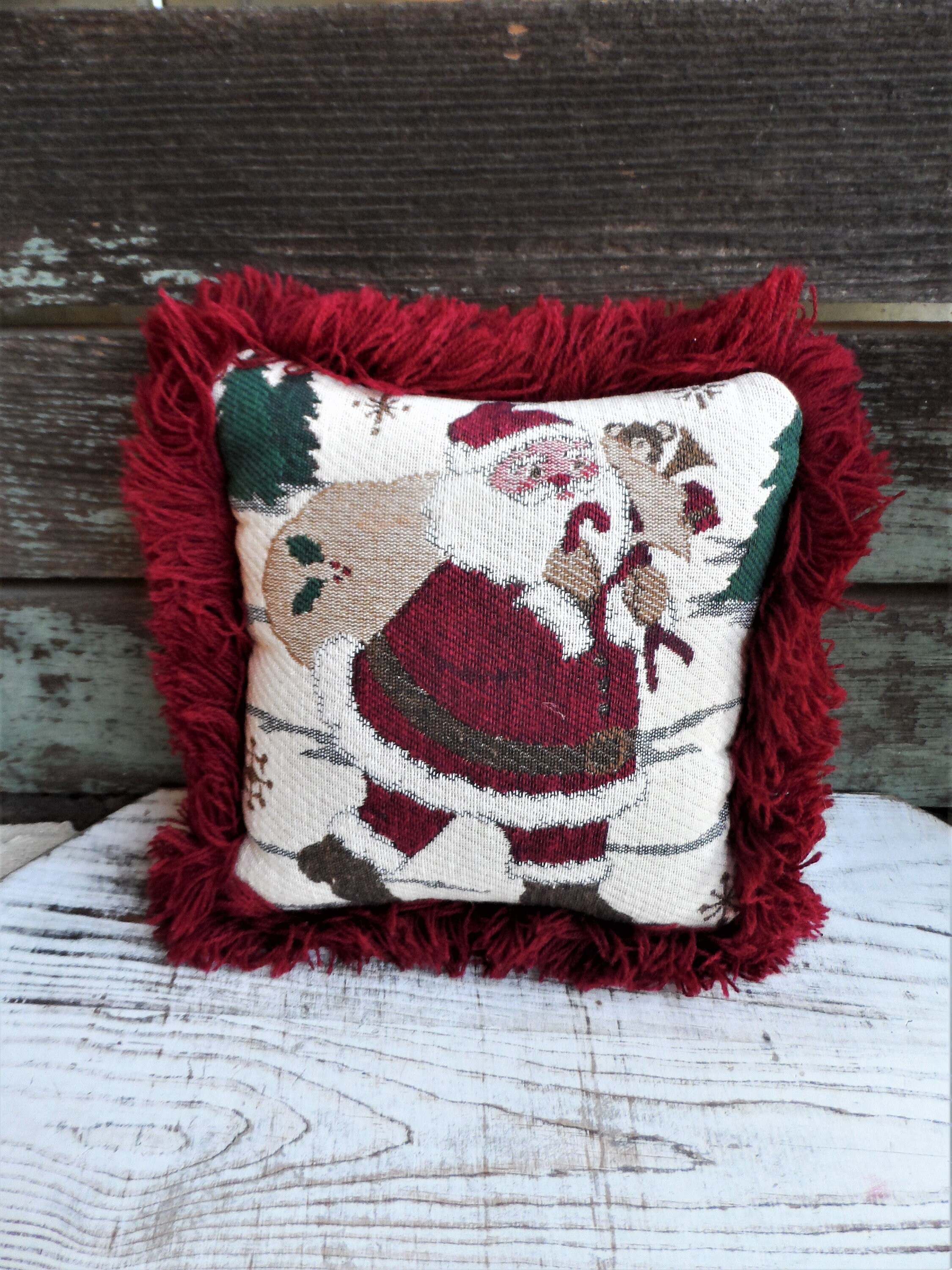Vintage Christmas Tapestry Santa Claus throw Pillow Accent  Etsy